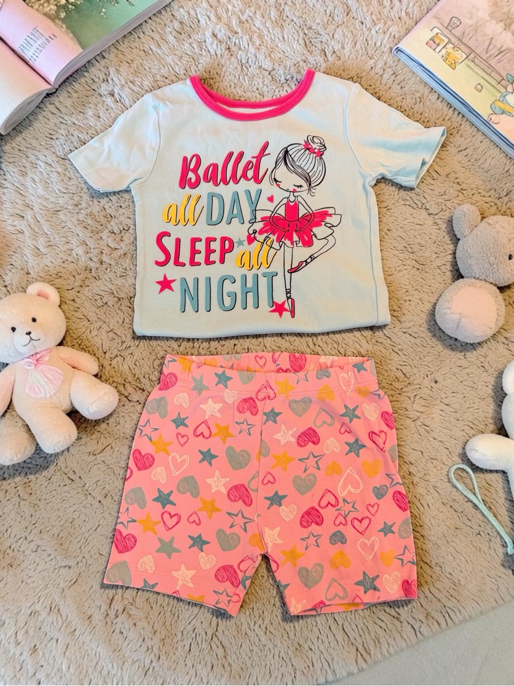 Member's Mark Ballet All Day Girls Pajama Set - Light Blue Top & Pink Shorts 5T